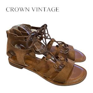 Crown Vintage Tan Women’s Gladiator Tie Zipper Sandals 10